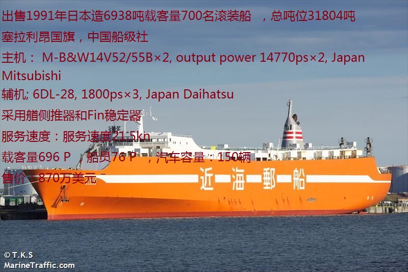 出售1991年日本造载客量700人滚装船
