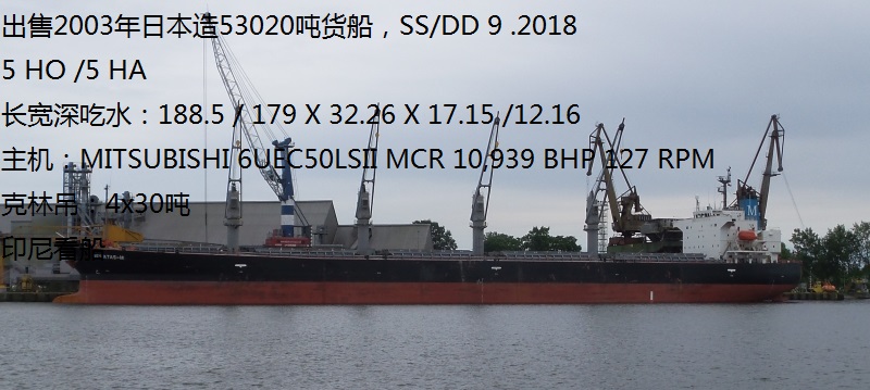 出售2003年日本造53020吨货船