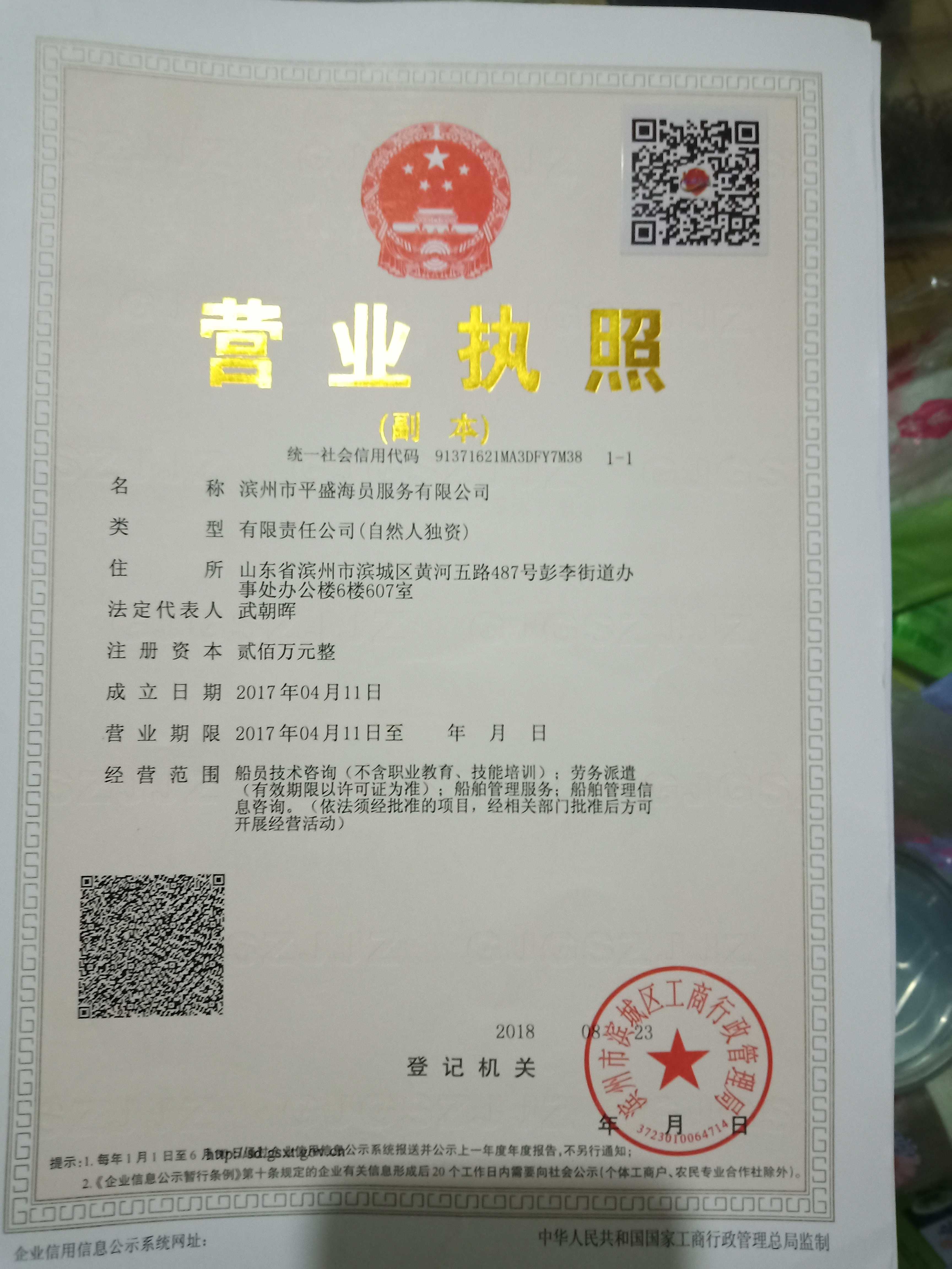 滨州市平盛海员服务有限公司
