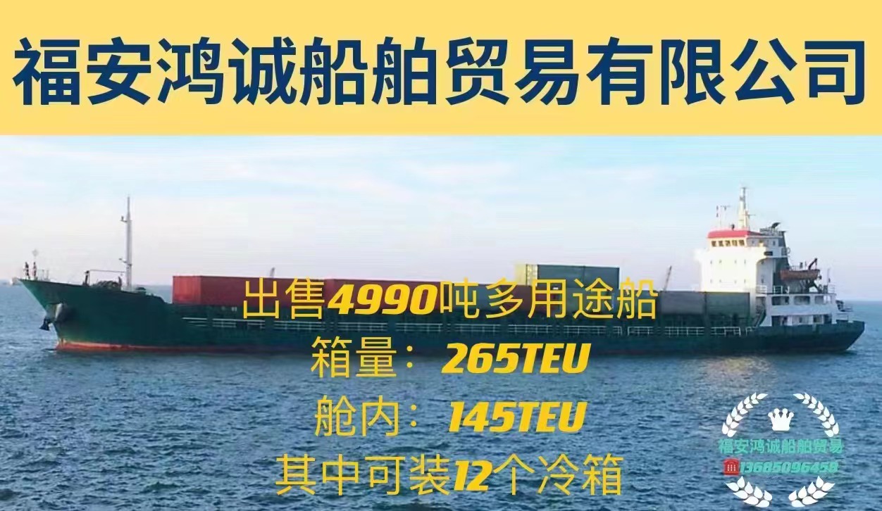 出售4990吨多用途船： 双底双壳结构/ 2004年浙江造/