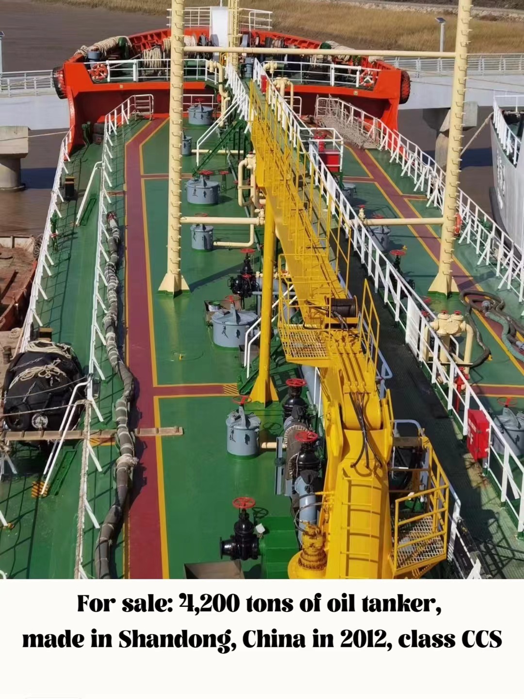 For sale: 4,200 tons of oil tanker, made in Shandong, China in 2012, class CCS