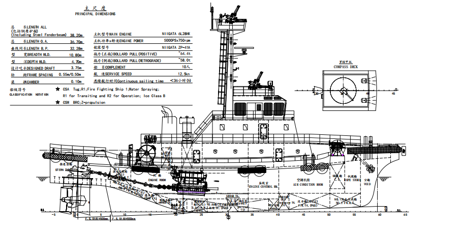 售5000马力全回转拖轮（日本新泻主机，舵桨）